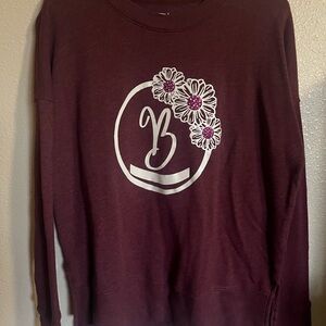 Time and Tru Burgundy Sweater with Floral Design